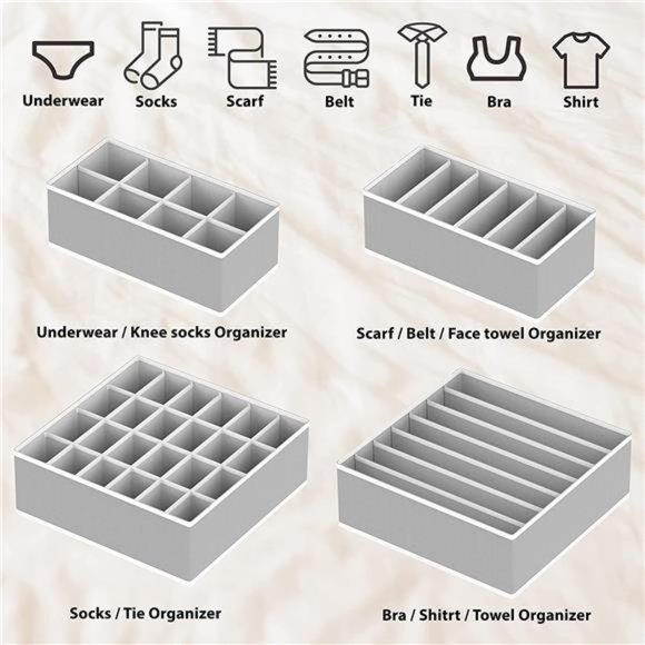 Closet Underwear Organizer Drawer Divider 4 Set, Gray - Picture 6 of 7